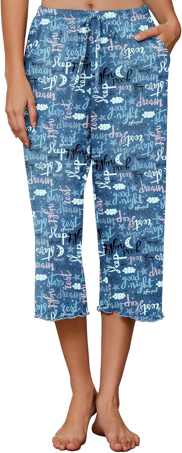 Womens Capri Pajama Pants 2026 Wide Leg Lounge Sleep Pants Soft Comfy Drawstring Pj Bottoms with Pockets