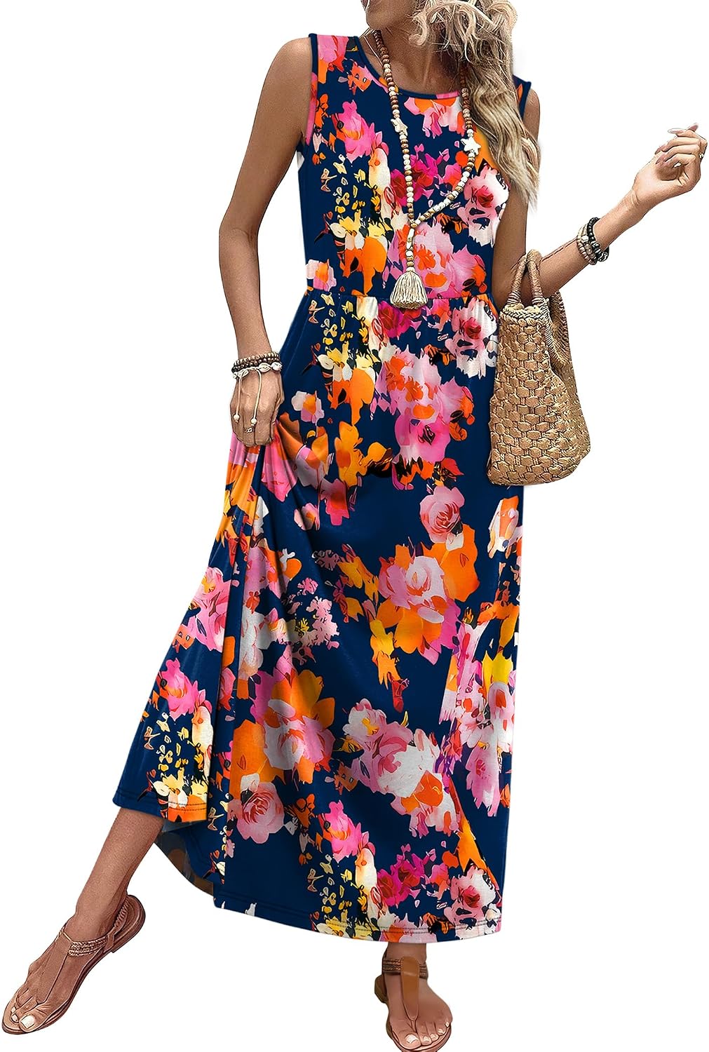 Summer Dresses for Women 2026 Maxi Dresses Long Flowy A Line Sleeveless Sundresses with Pockets