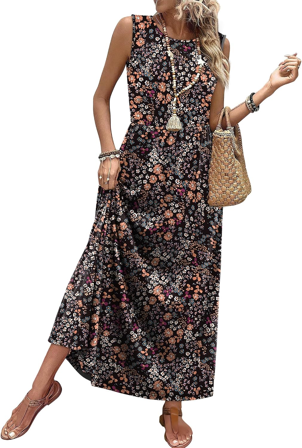 Summer Dresses for Women 2026 Maxi Dresses Long Flowy A Line Sleeveless Sundresses with Pockets