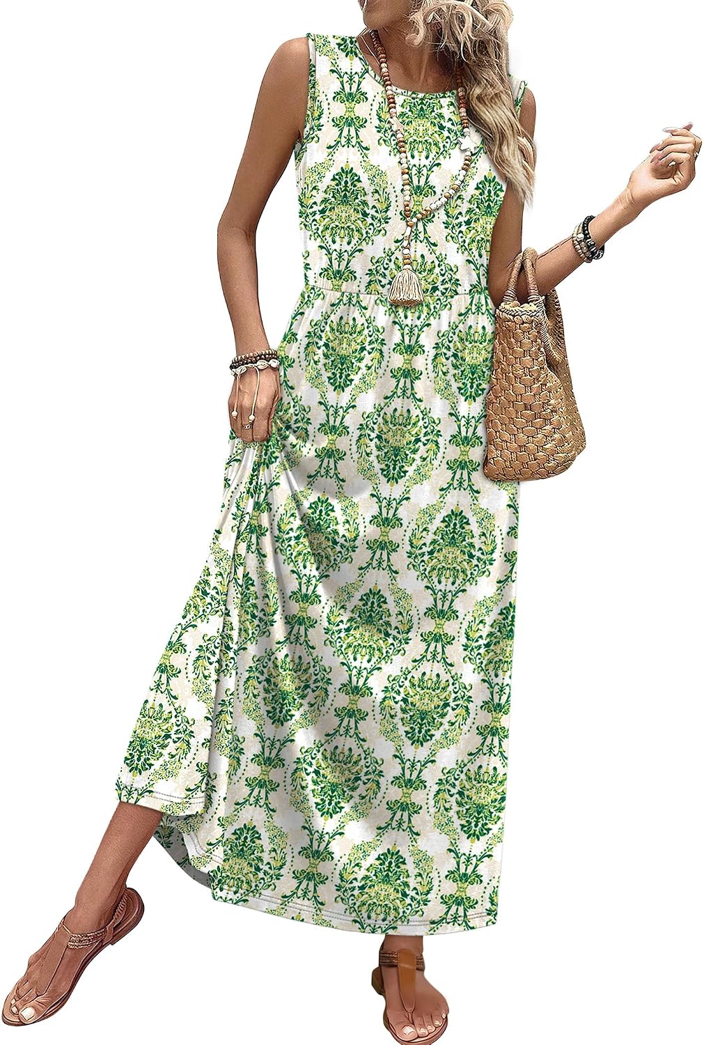 Summer Dresses for Women 2026 Maxi Dresses Long Flowy A Line Sleeveless Sundresses with Pockets
