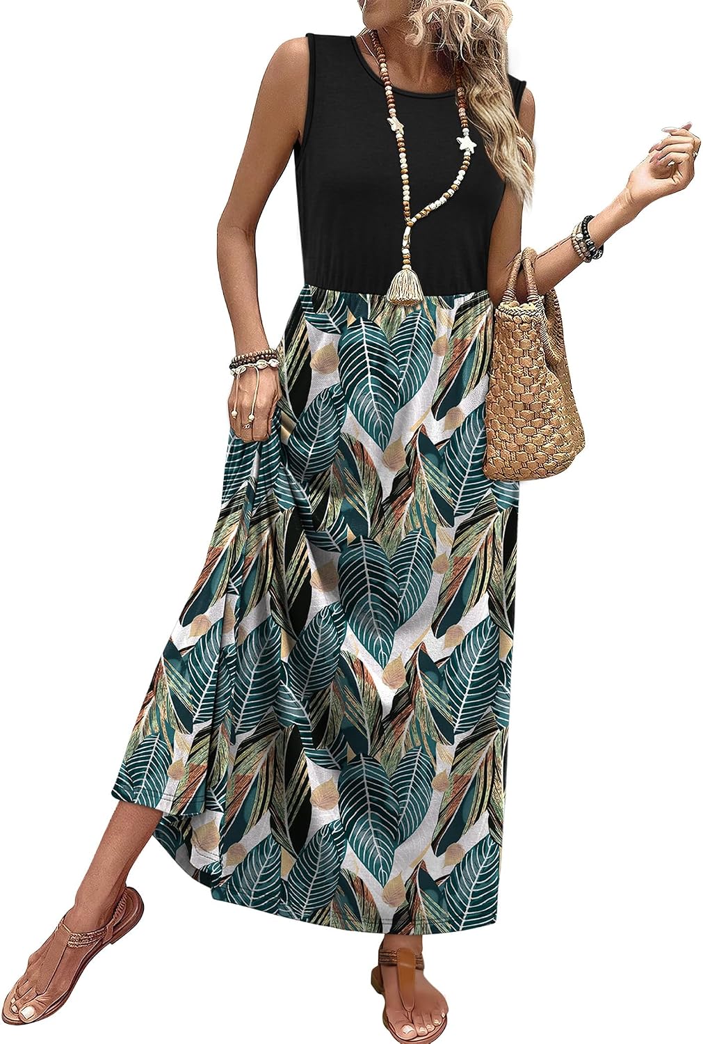 Summer Dresses for Women 2026 Maxi Dresses Long Flowy A Line Sleeveless Sundresses with Pockets
