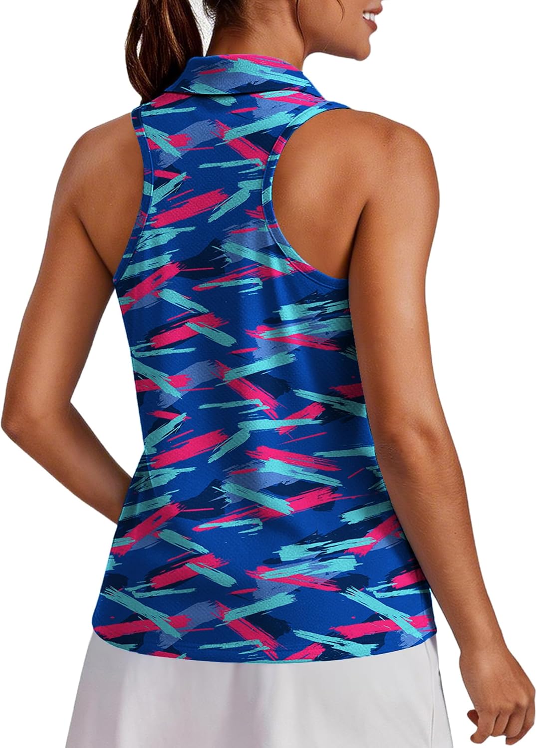 Womens Golf Shirt UPF 50+ Sleeveless Collared Shirts Quick Dry Tennis Polo V-Neck Racerback Athletic Workout Tank