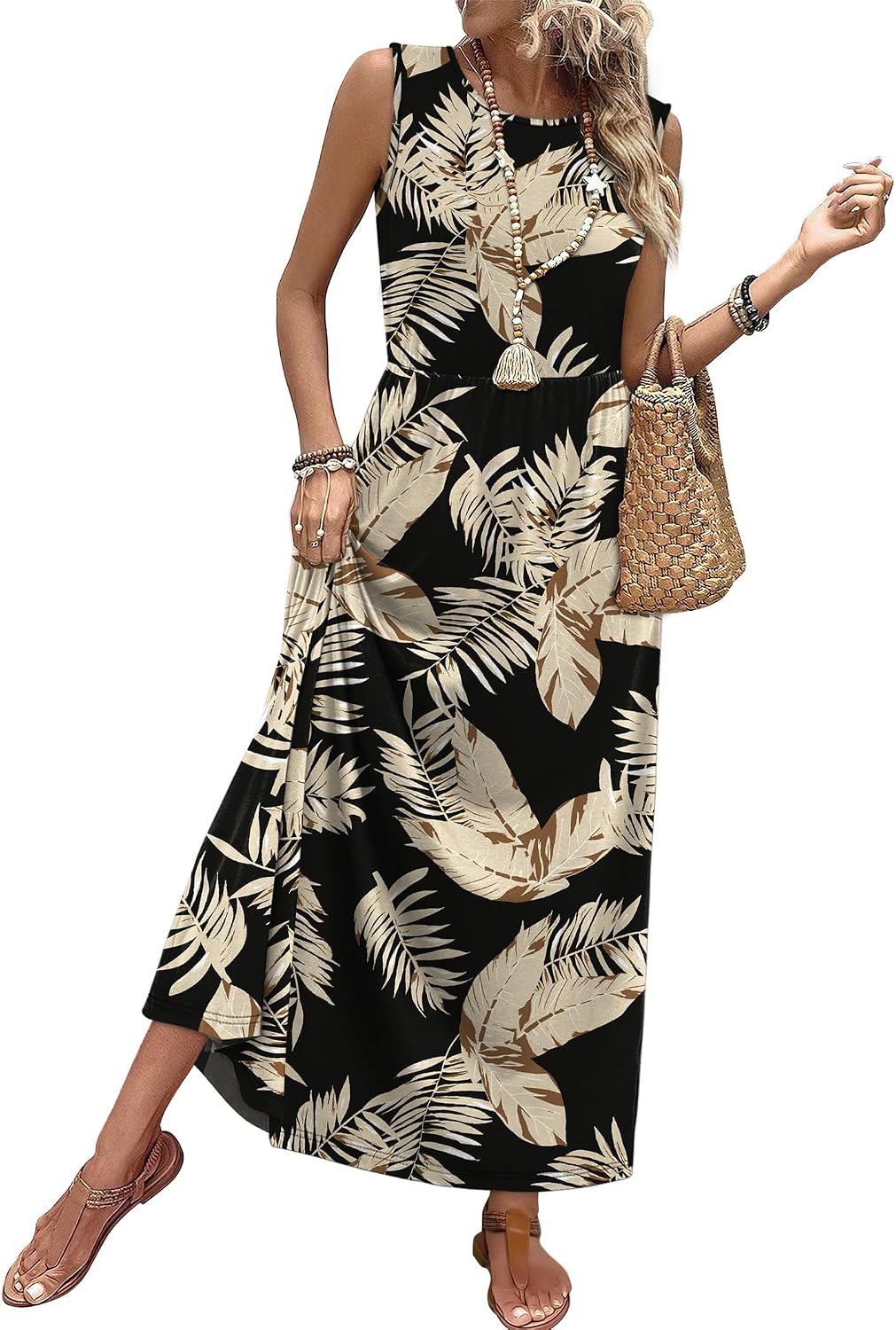 Summer Dresses for Women 2026 Maxi Dresses Long Flowy A Line Sleeveless Sundresses with Pockets
