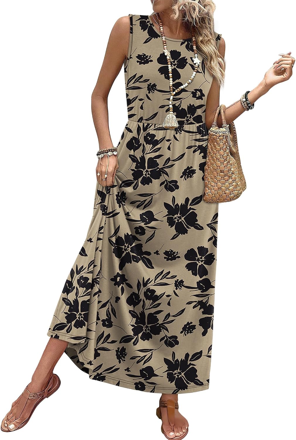 Summer Dresses for Women 2026 Maxi Dresses Long Flowy A Line Sleeveless Sundresses with Pockets