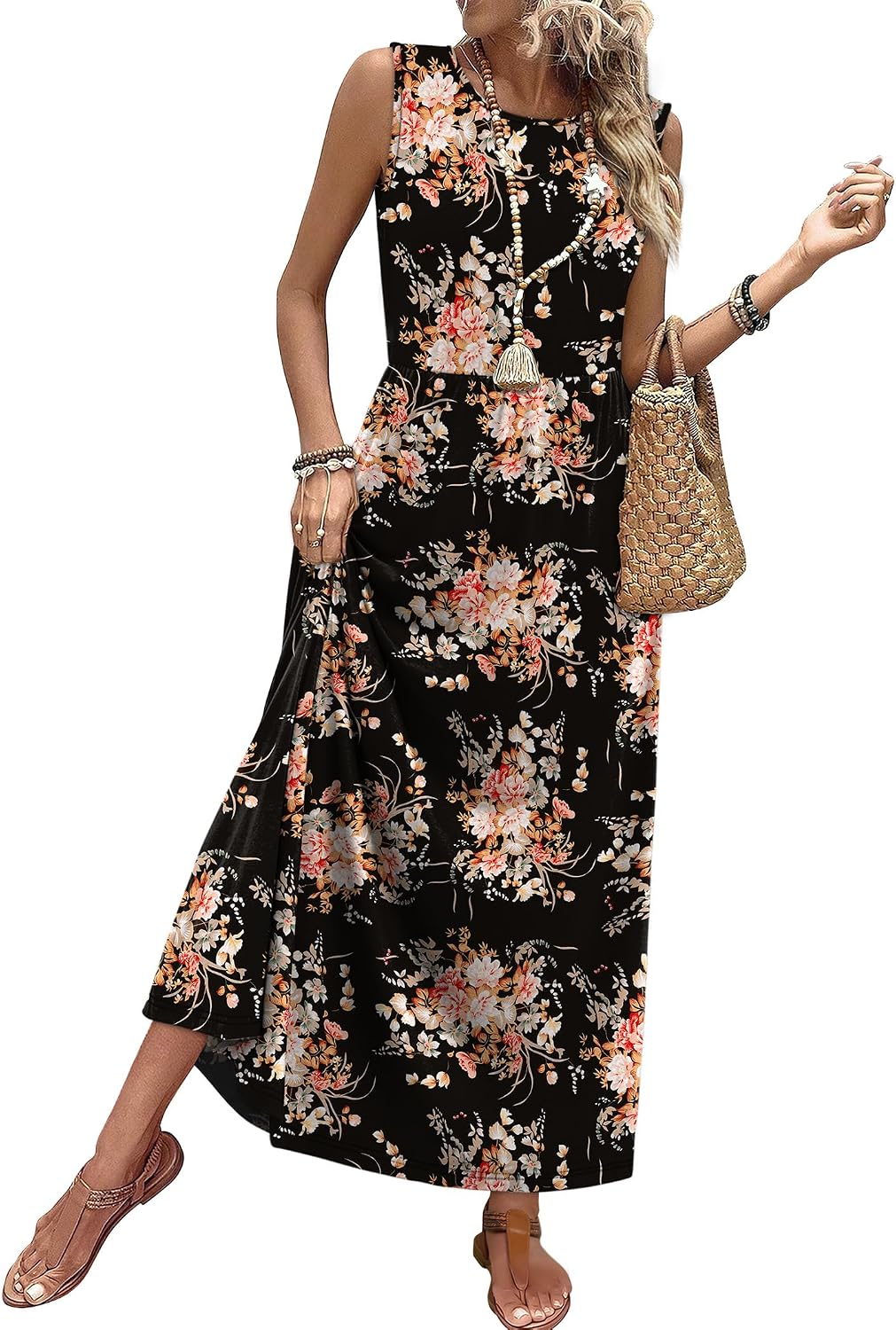 Summer Dresses for Women 2026 Maxi Dresses Long Flowy A Line Sleeveless Sundresses with Pockets