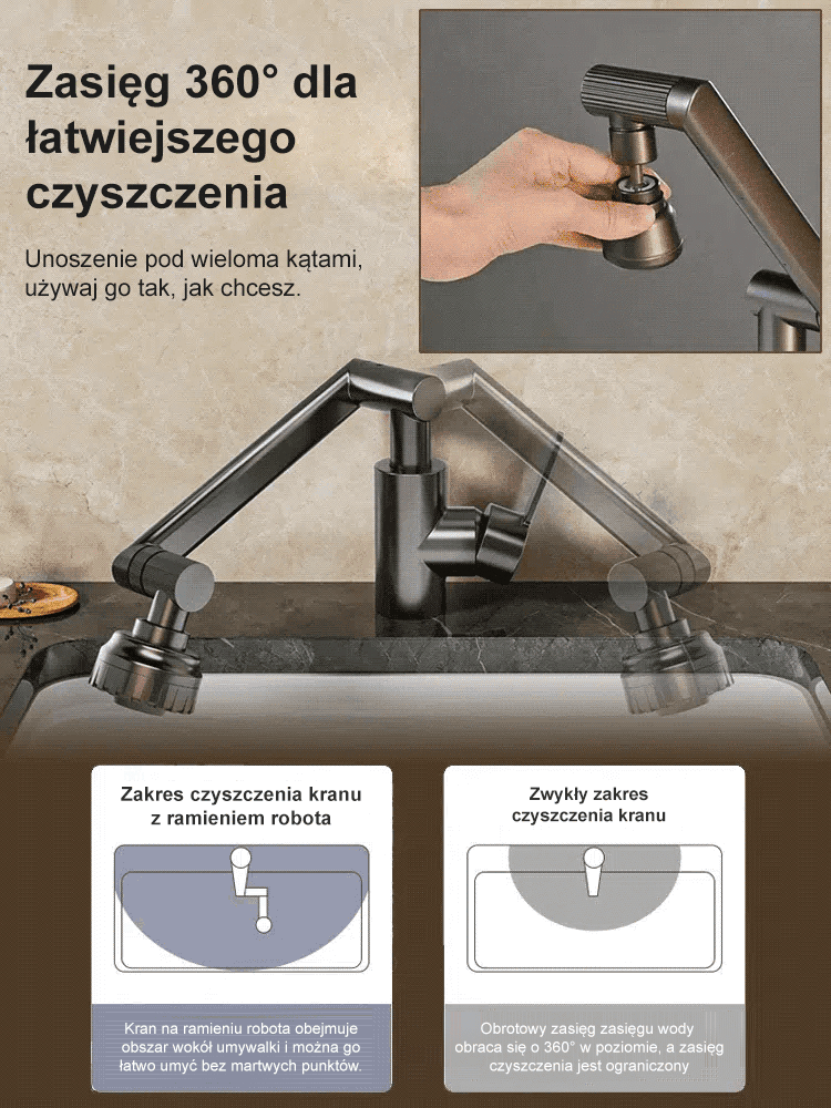 Koniec z zachlapaną łazienką i bałaganem! Obrotowy perlator 360° oszczędzający 40% wody