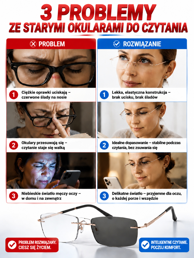 Ciągle Szukasz Okularów Do Czytania Po Całym Domu? Inteligentne Okulary 1+1 GRATIS (InPost + Płatność przy Odbiorze)