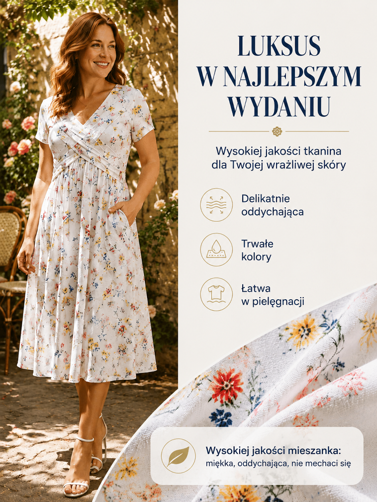 👗 Optycznie wyszczupla i podkreśla talię! Letnia sukienka ze skrętem 3D