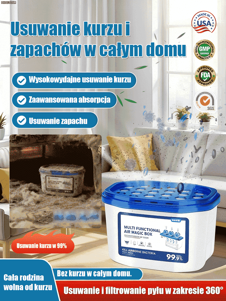 🏠 Usuwa kurz z powietrza bez sprzątania!  Pochłaniacz kurzu i zapachów 50m²