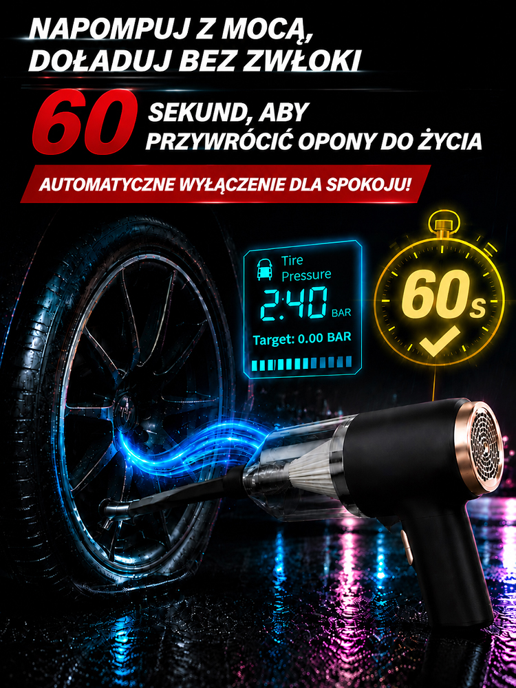 🔥🔥Supercichy odkurzacz, czyści Twój samochód w 60 sekund