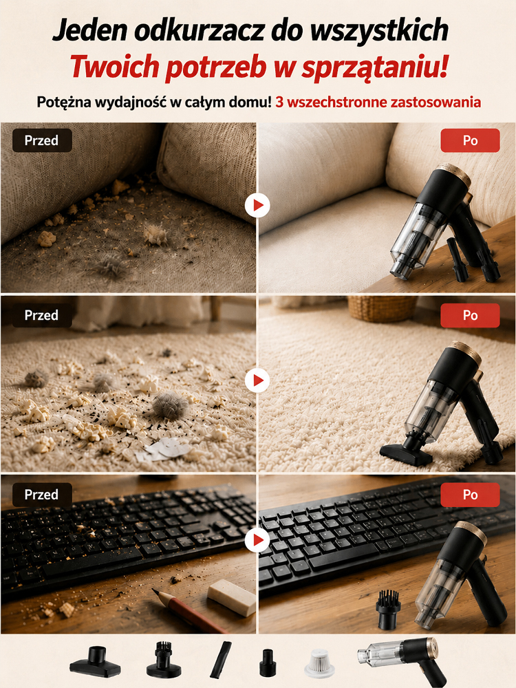 🔥🔥Supercichy odkurzacz, czyści Twój samochód w 60 sekund