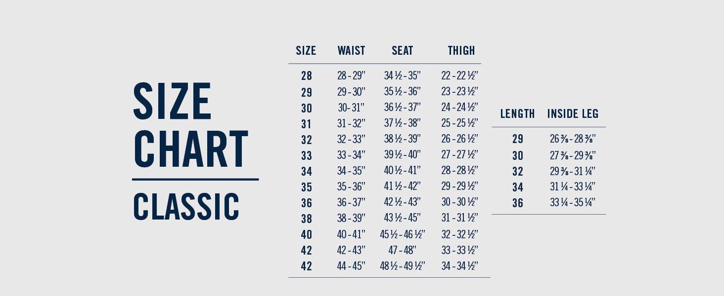 Classic fit semi-formal men&amp;#39;s pants size chart