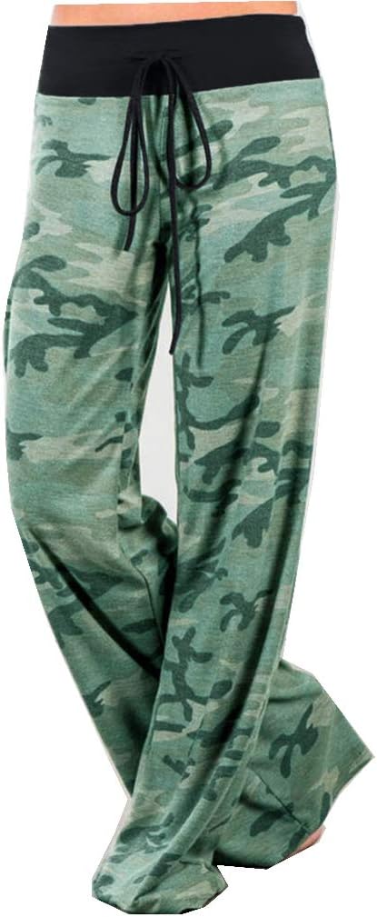 Women's Comfy Stretch Floral Print Drawstring Palazzo Wide Leg Lounge Pant