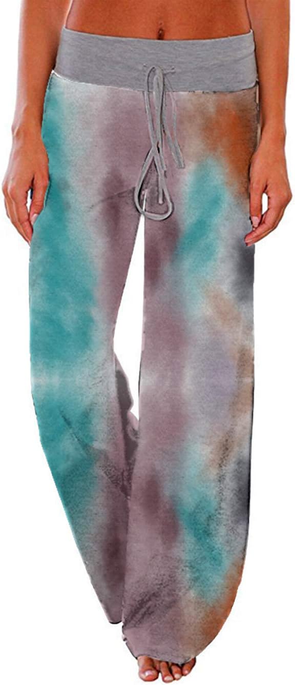 Women's Comfy Stretch Floral Print Drawstring Palazzo Wide Leg Lounge Pant