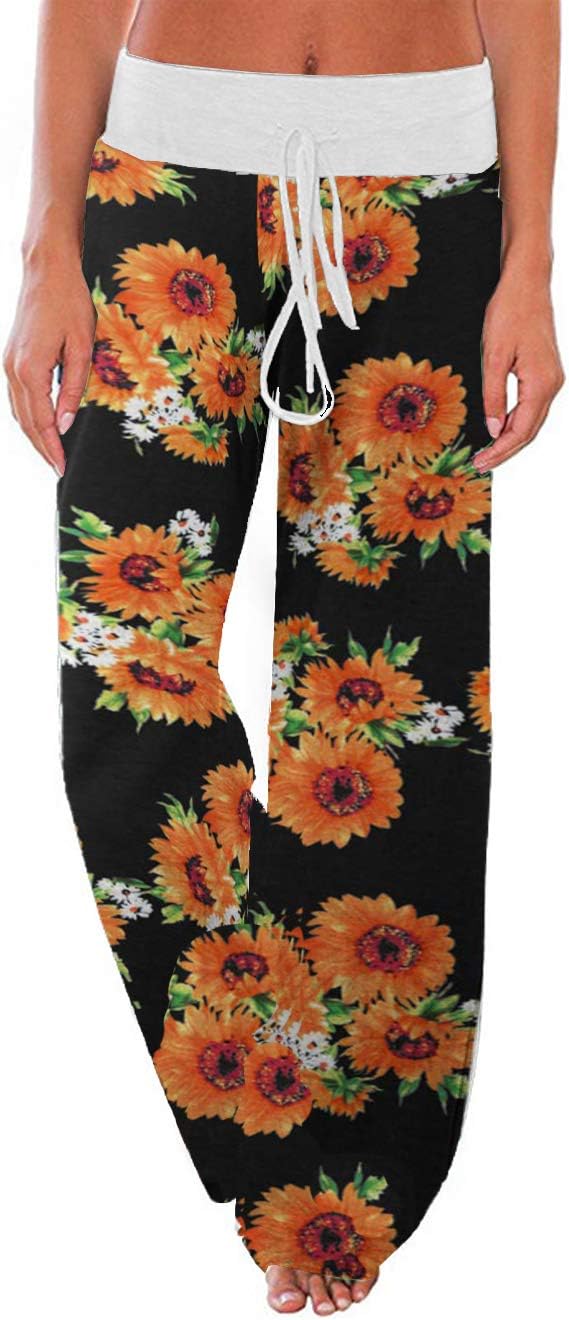 Women's Comfy Stretch Floral Print Drawstring Palazzo Wide Leg Lounge Pant