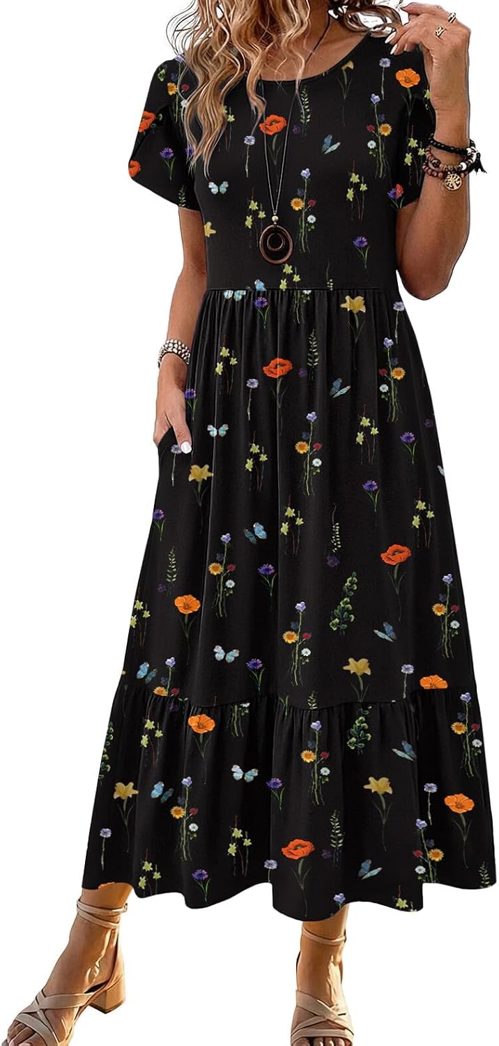 Summer Dresses for Women 2026 Casual Midi Boho T Shirt Dress Ladies Sundress Aline Long Beach Vacation Clothes