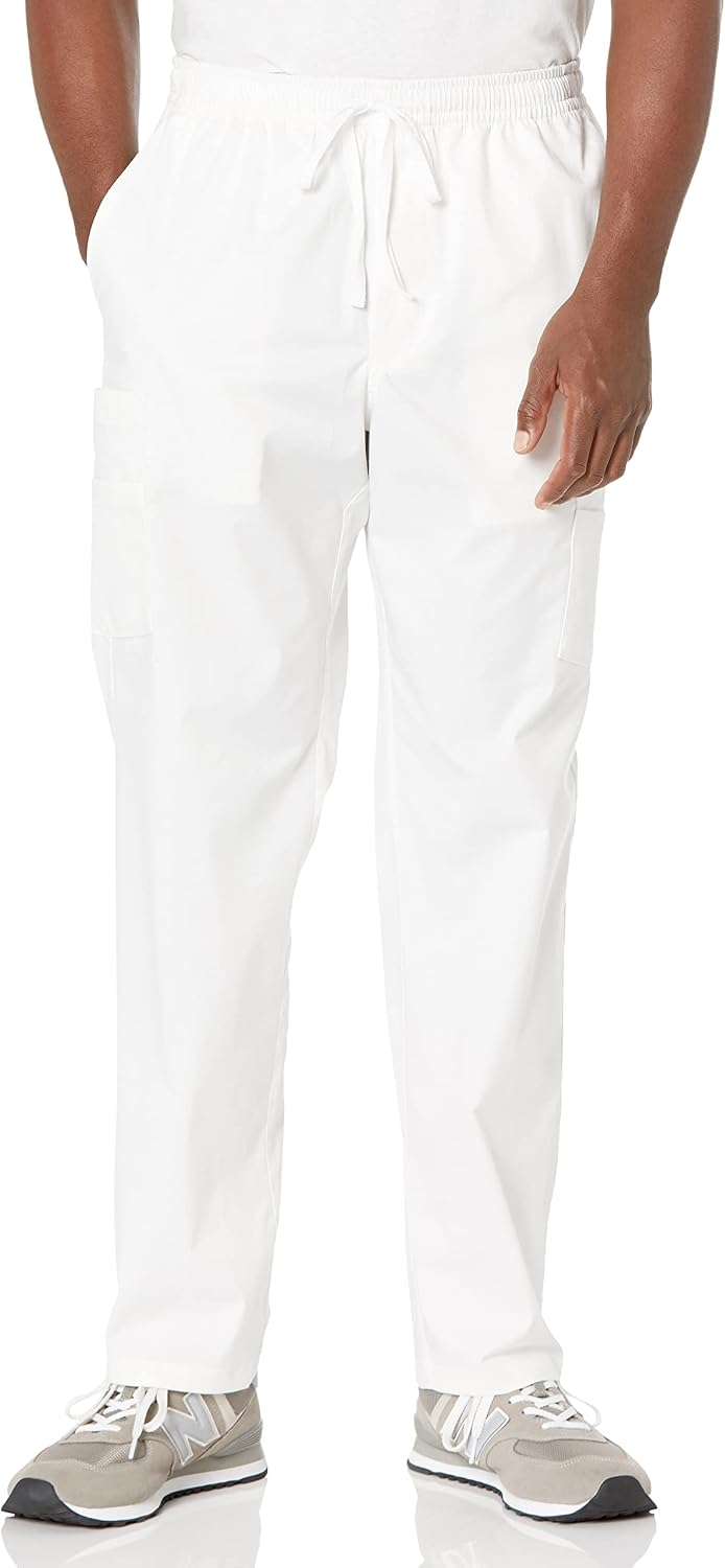 Men's Elastic Drawstring Waist Scrub Pants, Straight Leg, Pull-on, Moisture-Wicking