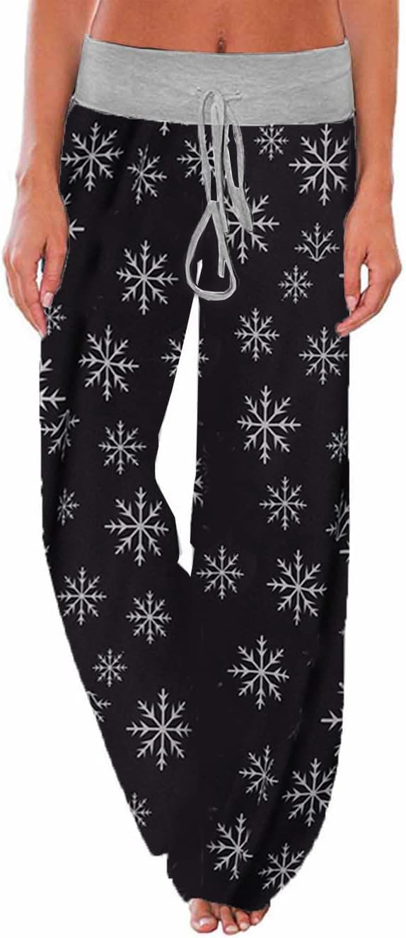 Women's Comfy Stretch Floral Print Drawstring Palazzo Wide Leg Lounge Pant