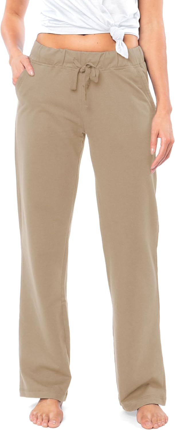 Women's French Terry Cotton Drawstring Pants | All Season Mid Weight Casual & Lounge Bottoms | Multi Packs