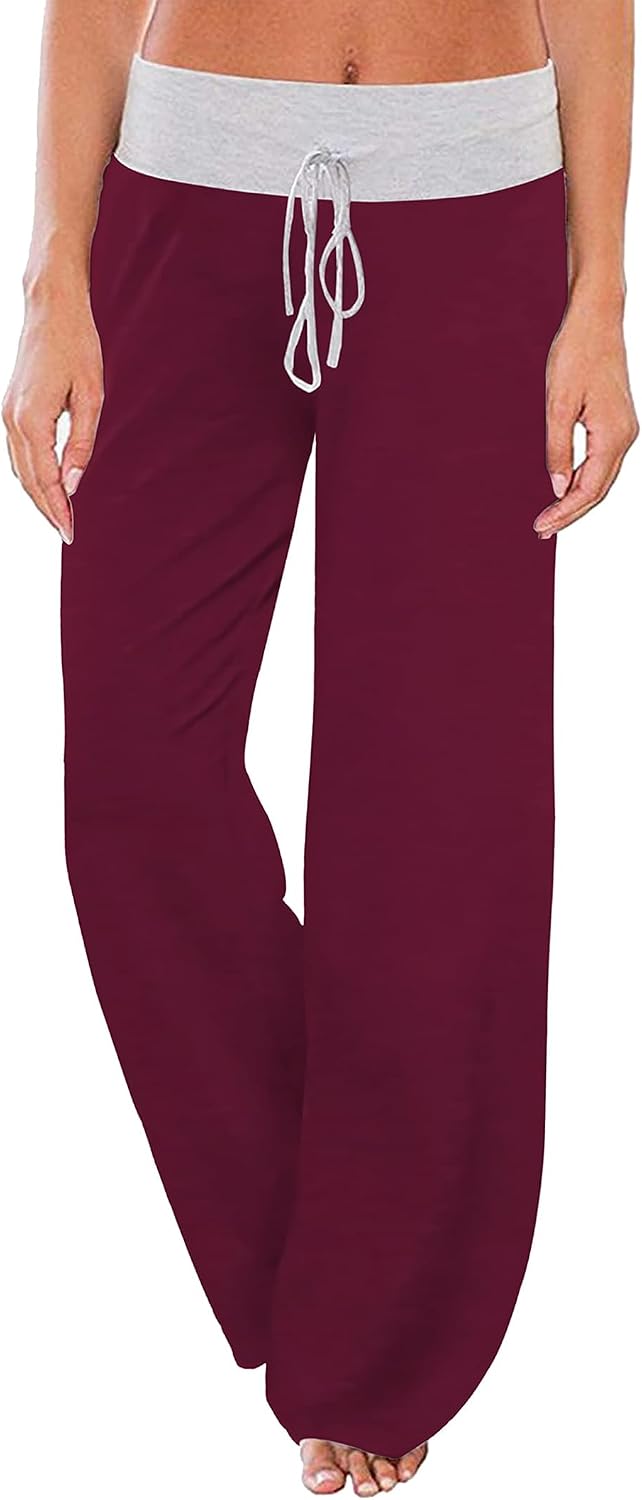 Women's Comfy Stretch Floral Print Drawstring Palazzo Wide Leg Lounge Pant