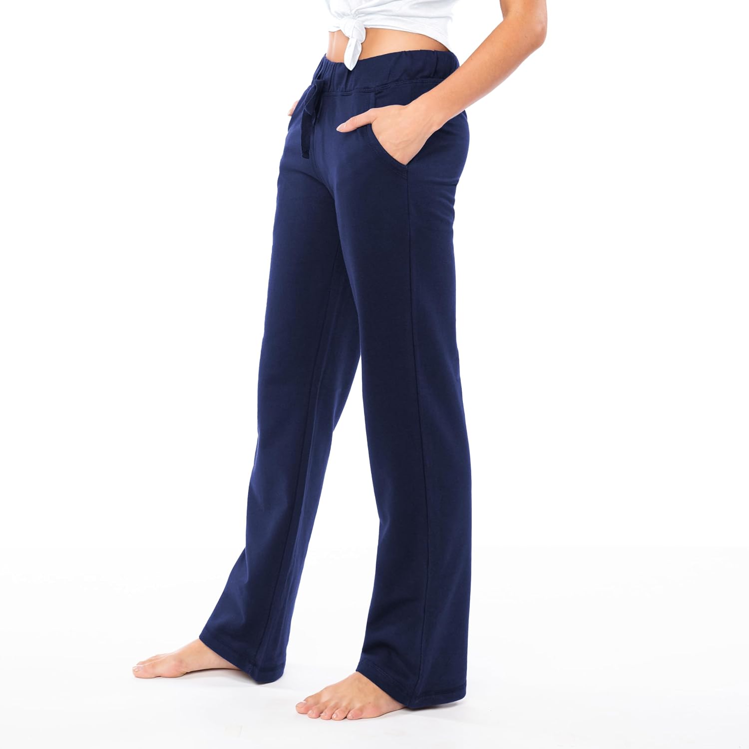 Women's French Terry Cotton Drawstring Pants | All Season Mid Weight Casual & Lounge Bottoms | Multi Packs