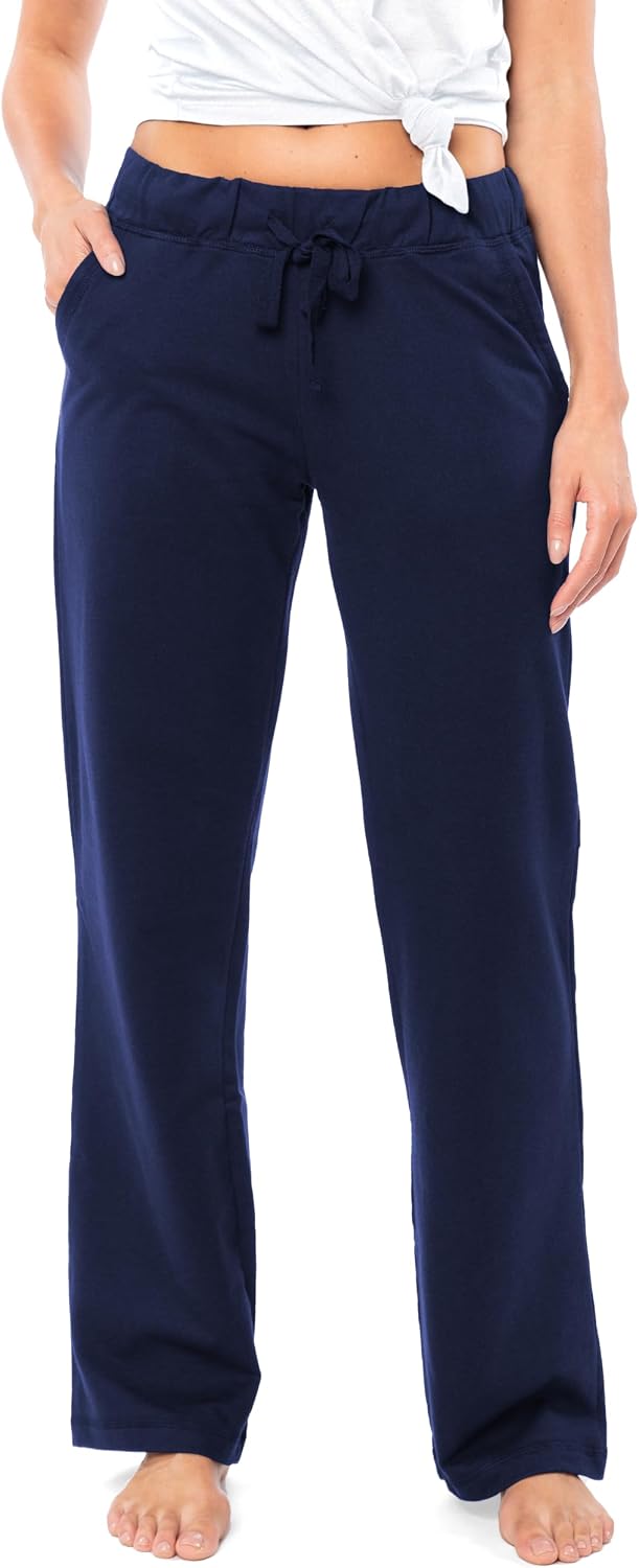 Women's French Terry Cotton Drawstring Pants | All Season Mid Weight Casual & Lounge Bottoms | Multi Packs