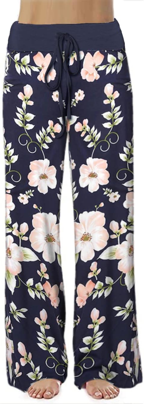 Women's Comfy Stretch Floral Print Drawstring Palazzo Wide Leg Lounge Pant