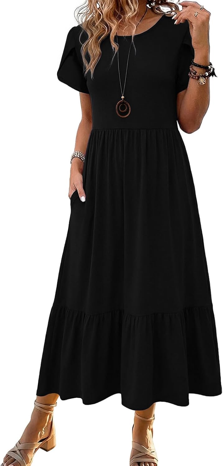 Summer Dresses for Women 2026 Casual Midi Boho T Shirt Dress Ladies Sundress Aline Long Beach Vacation Clothes
