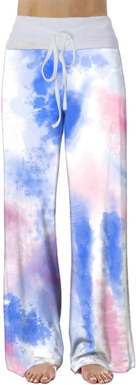 Women's Comfy Stretch Floral Print Drawstring Palazzo Wide Leg Lounge Pant