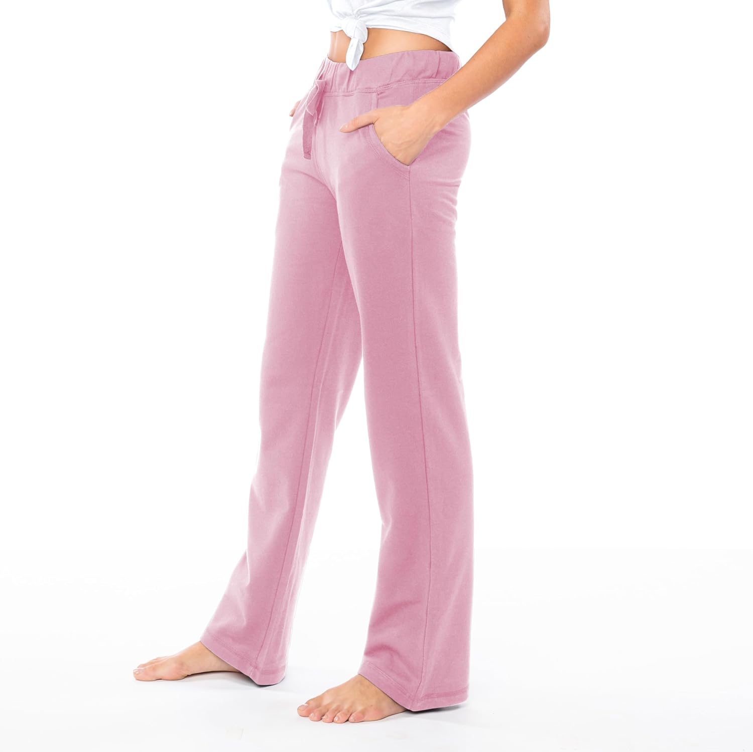 Women's French Terry Cotton Drawstring Pants | All Season Mid Weight Casual & Lounge Bottoms | Multi Packs