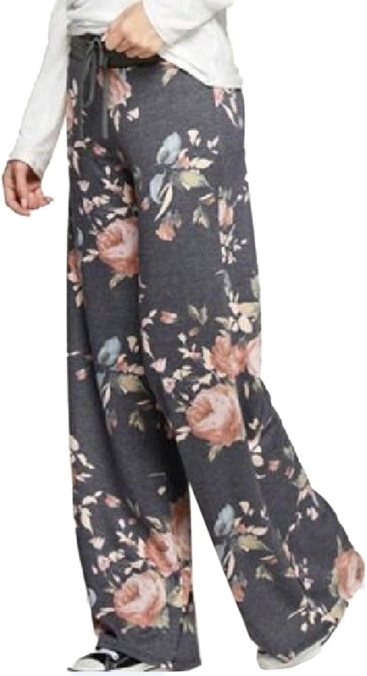 Women's Comfy Stretch Floral Print Drawstring Palazzo Wide Leg Lounge Pant