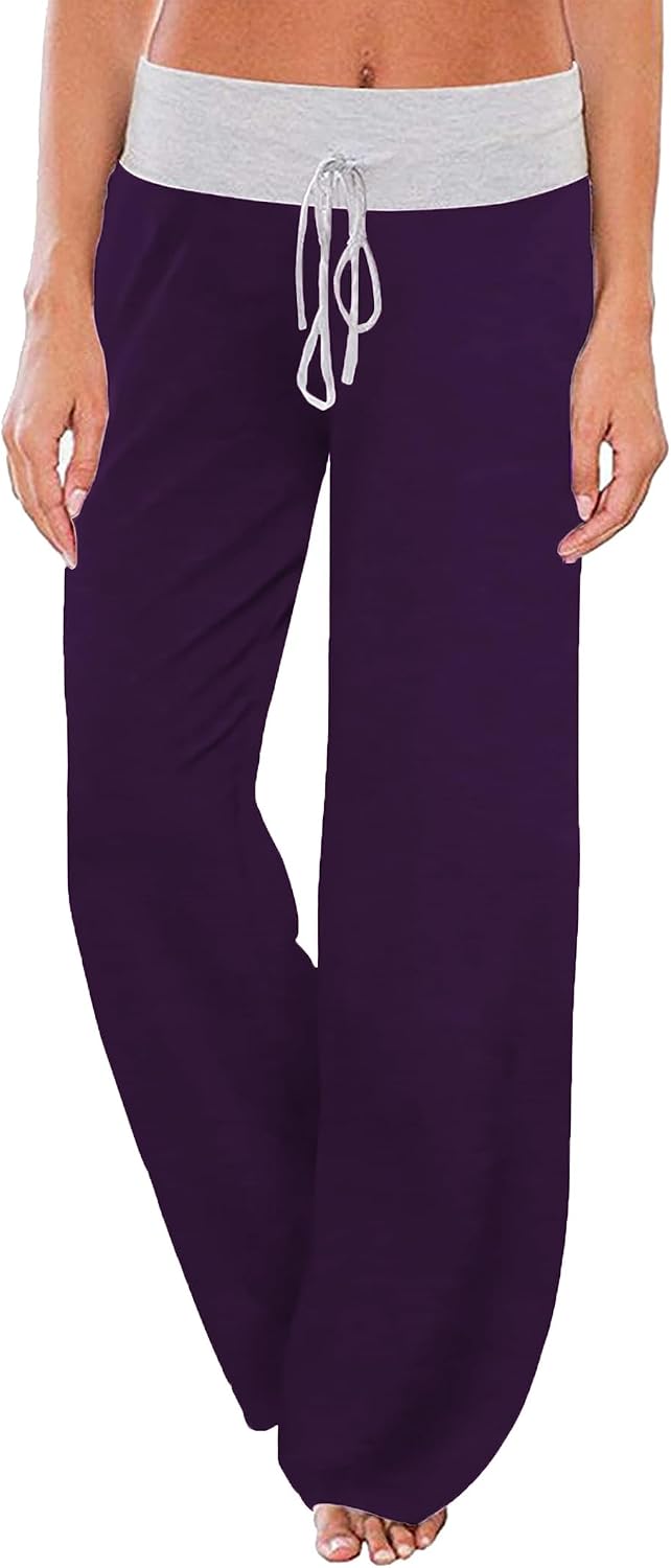 Women's Comfy Stretch Floral Print Drawstring Palazzo Wide Leg Lounge Pant