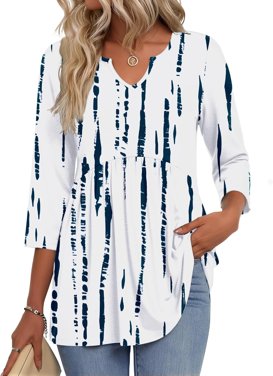 3/4 Length Sleeve Womens Tops 2026 Blouses for Women Dressy Casual Fashion Clothing V Neck T-Shirts Summer Outfits