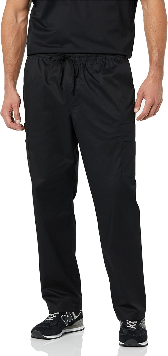 Men's Elastic Drawstring Waist Scrub Pants, Straight Leg, Pull-on, Moisture-Wicking