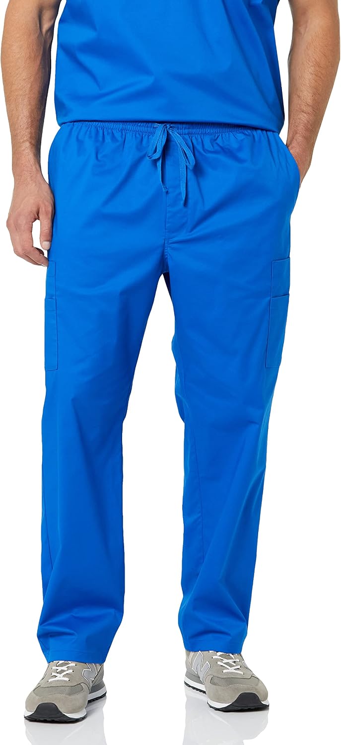Men's Elastic Drawstring Waist Scrub Pants, Straight Leg, Pull-on, Moisture-Wicking