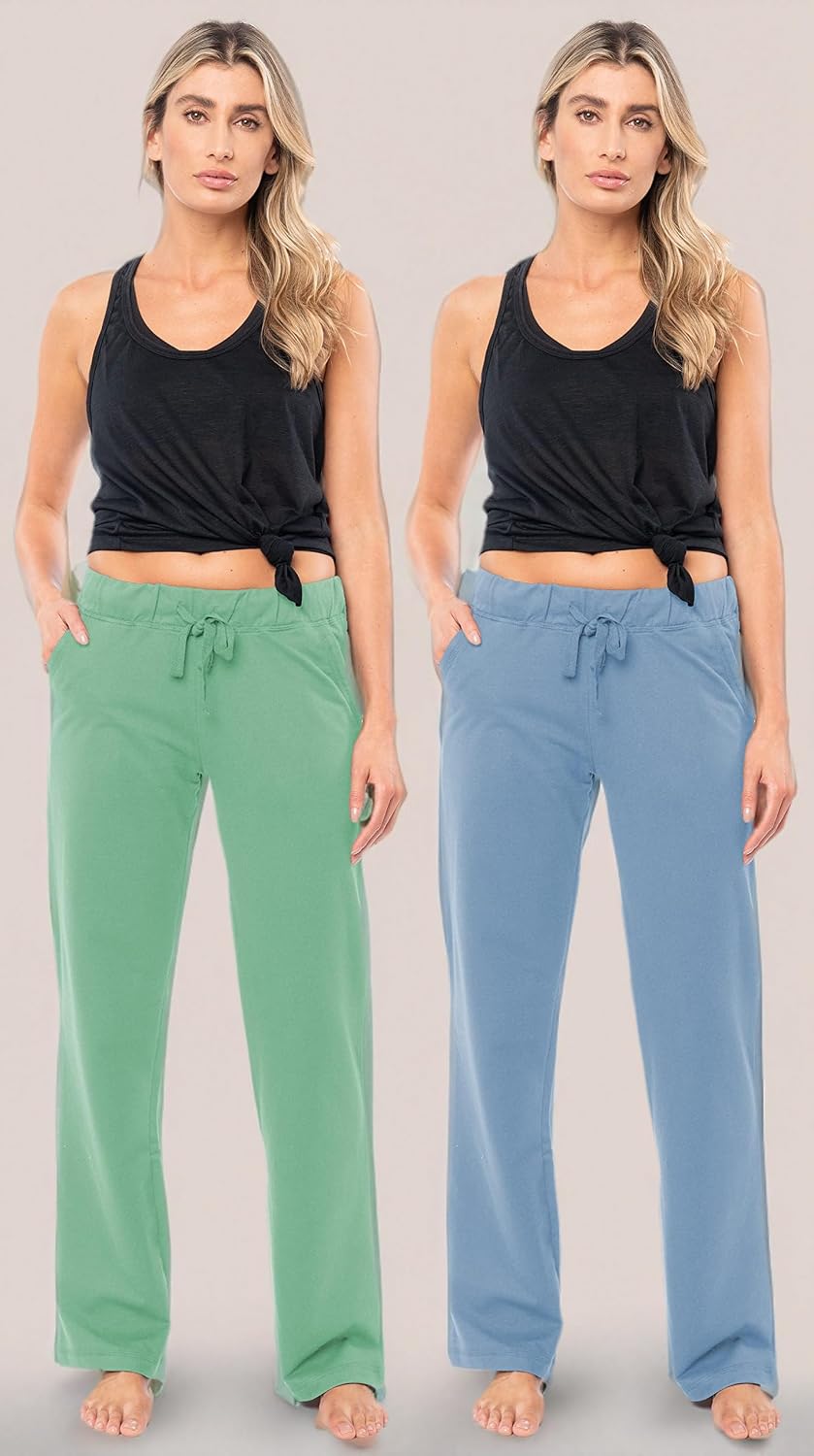 Women's French Terry Cotton Drawstring Pants | All Season Mid Weight Casual & Lounge Bottoms | Multi Packs