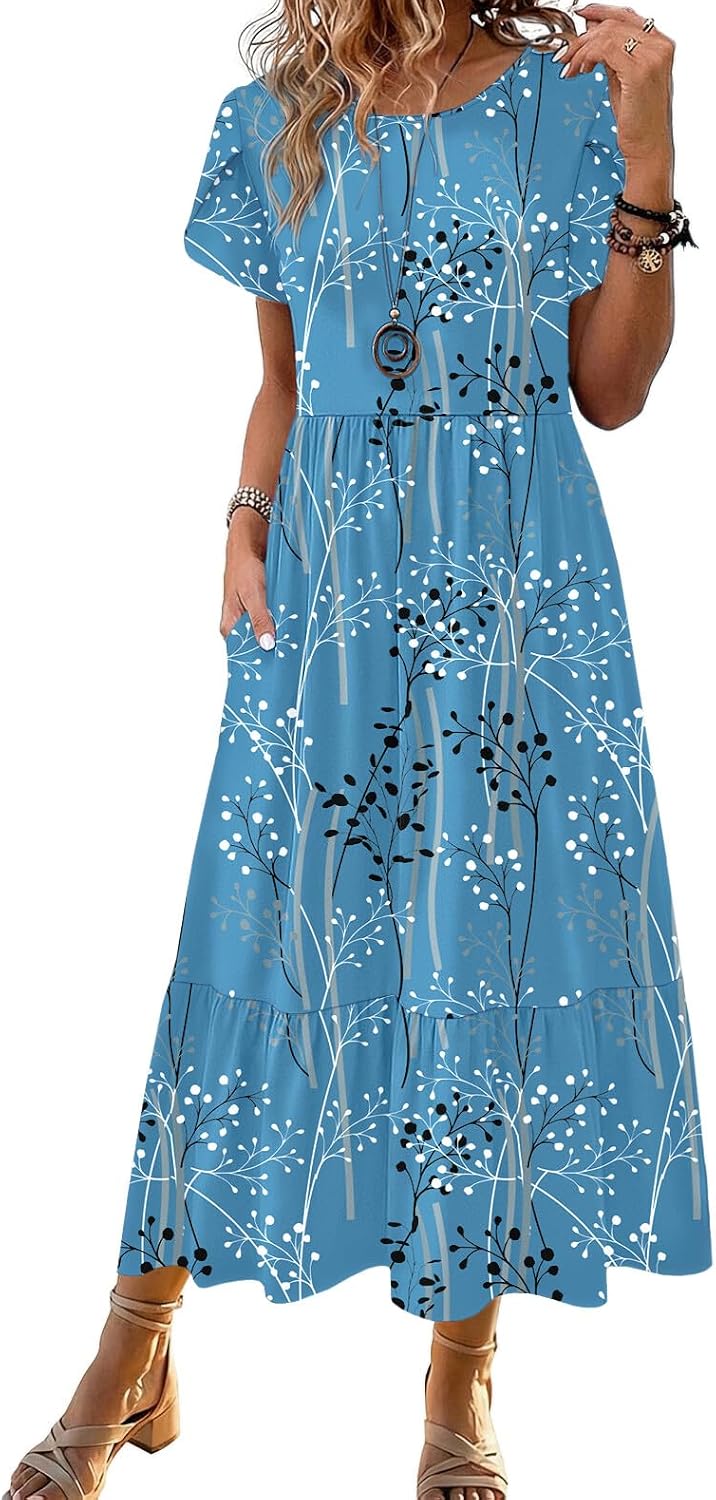 Summer Dresses for Women 2026 Casual Midi Boho T Shirt Dress Ladies Sundress Aline Long Beach Vacation Clothes