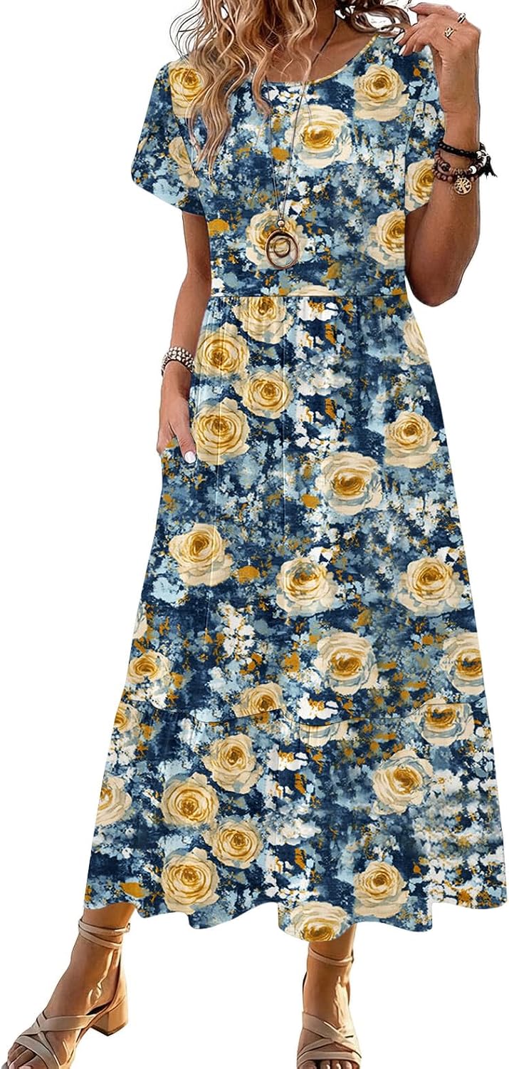 Summer Dresses for Women 2026 Casual Midi Boho T Shirt Dress Ladies Sundress Aline Long Beach Vacation Clothes