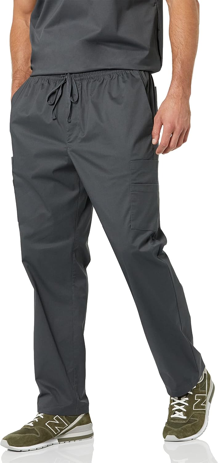 Men's Elastic Drawstring Waist Scrub Pants, Straight Leg, Pull-on, Moisture-Wicking