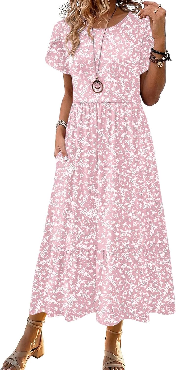 Summer Dresses for Women 2026 Casual Midi Boho T Shirt Dress Ladies Sundress Aline Long Beach Vacation Clothes