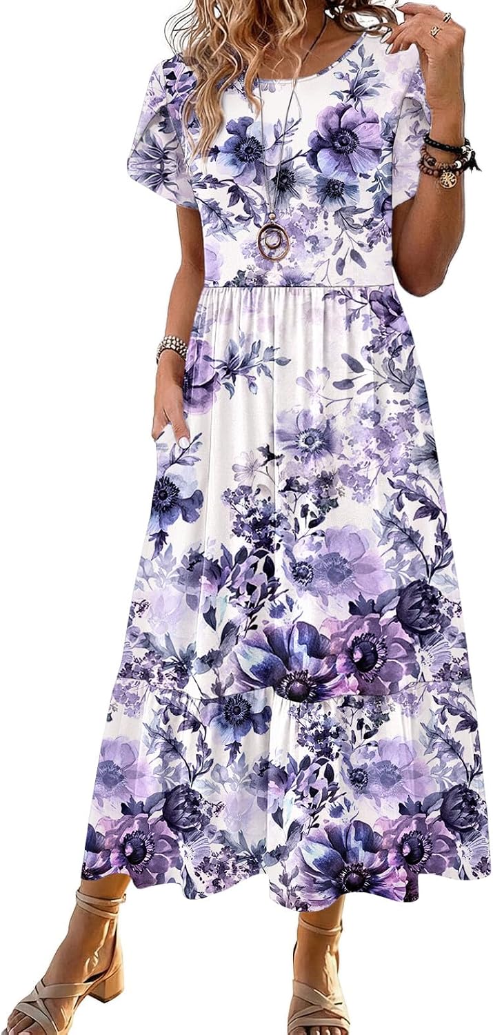 Summer Dresses for Women 2026 Casual Midi Boho T Shirt Dress Ladies Sundress Aline Long Beach Vacation Clothes