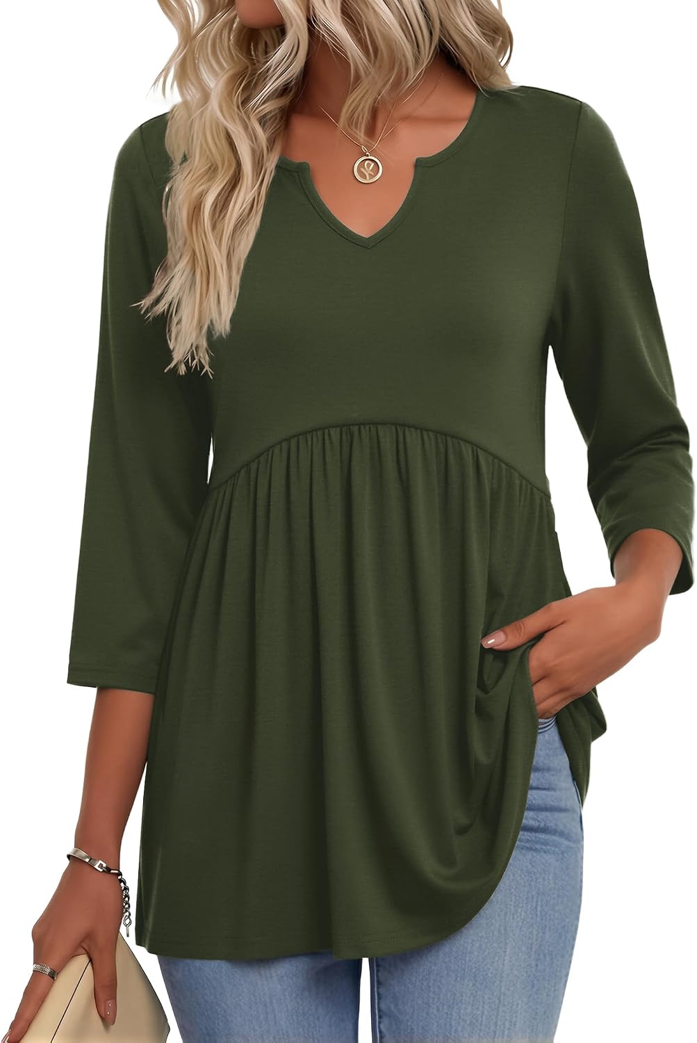 3/4 Length Sleeve Womens Tops 2026 Blouses for Women Dressy Casual Fashion Clothing V Neck T-Shirts Summer Outfits