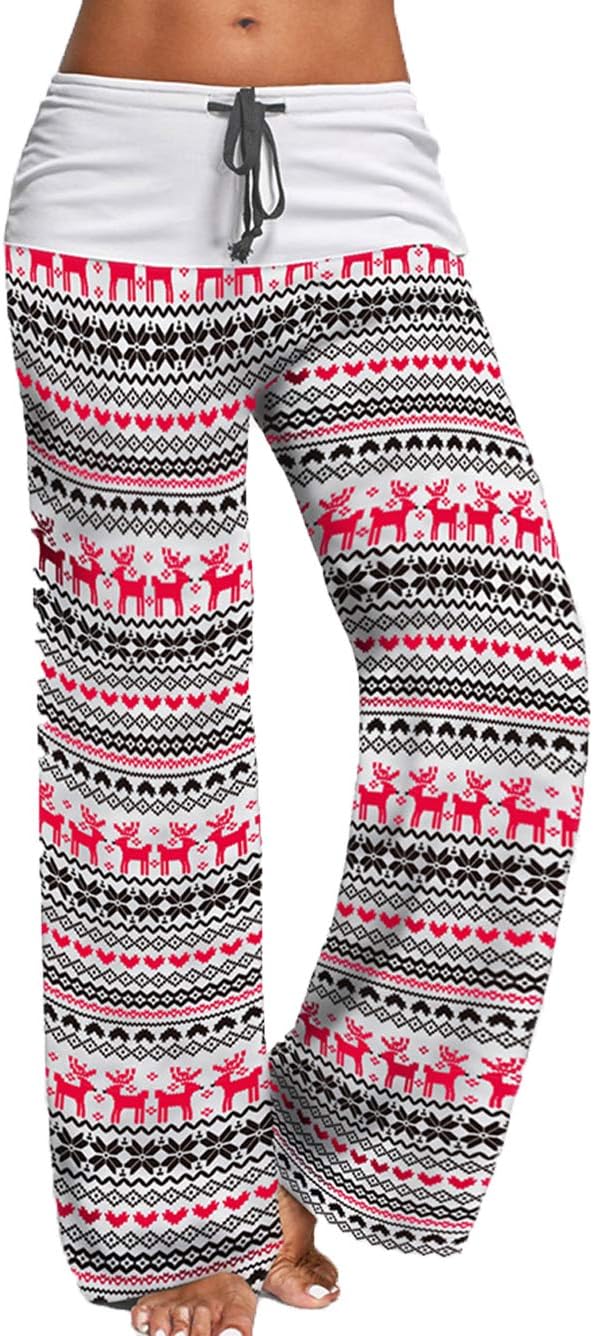 Women's Comfy Stretch Floral Print Drawstring Palazzo Wide Leg Lounge Pant