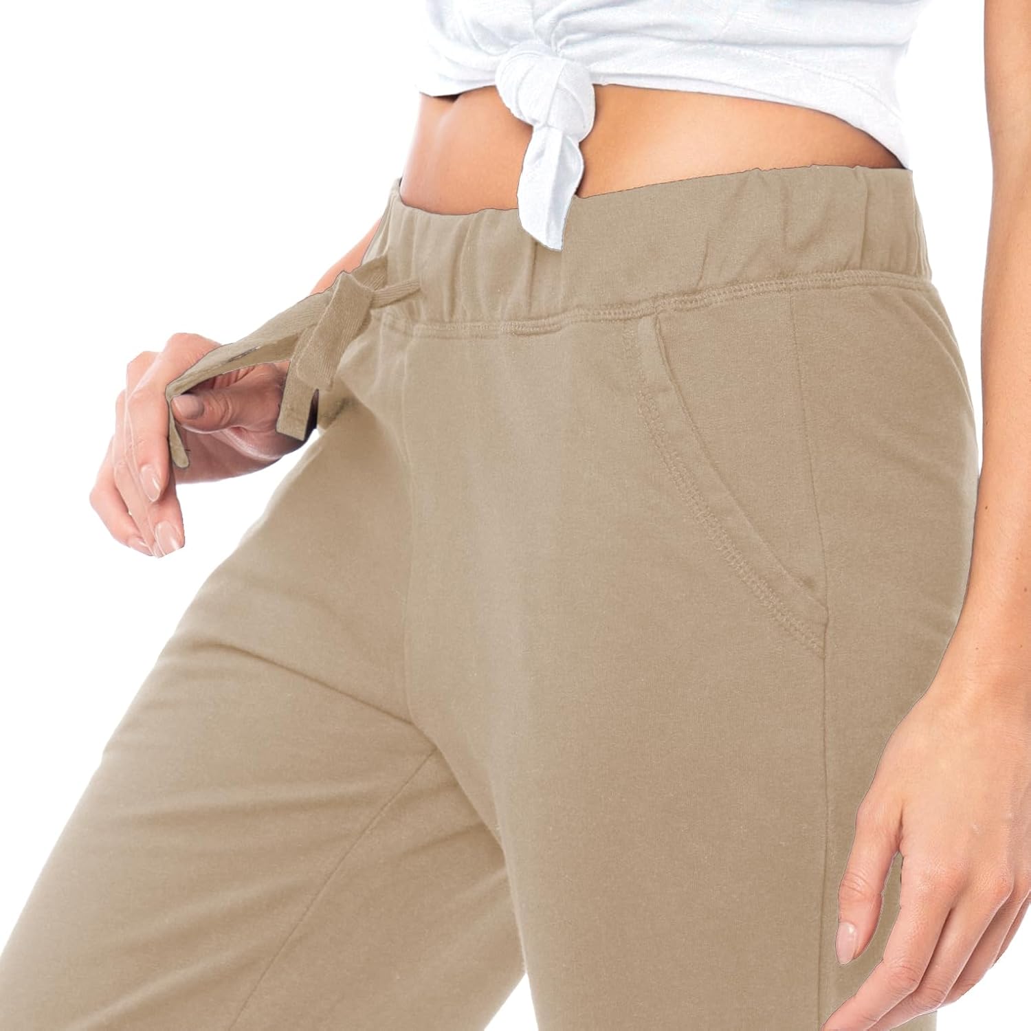 Women's French Terry Cotton Drawstring Pants | All Season Mid Weight Casual & Lounge Bottoms | Multi Packs