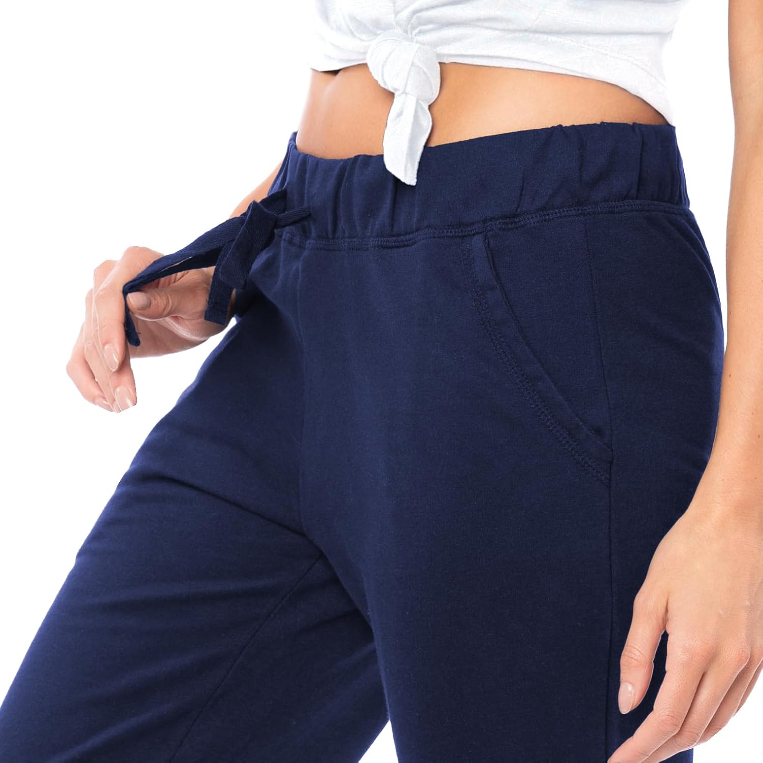 Women's French Terry Cotton Drawstring Pants | All Season Mid Weight Casual & Lounge Bottoms | Multi Packs