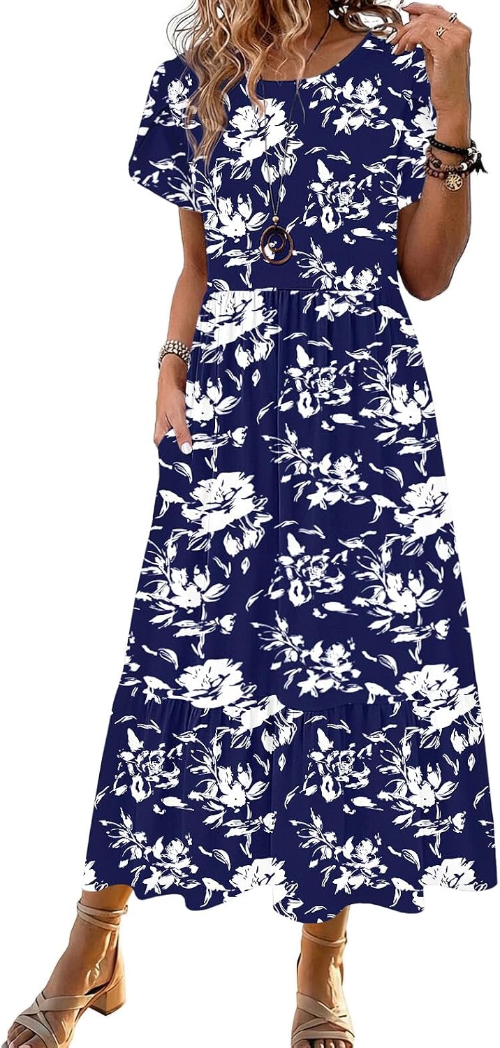 Summer Dresses for Women 2026 Casual Midi Boho T Shirt Dress Ladies Sundress Aline Long Beach Vacation Clothes