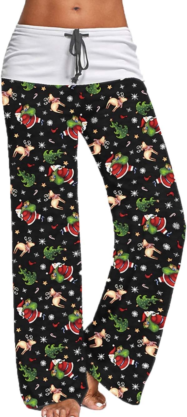 Women's Comfy Stretch Floral Print Drawstring Palazzo Wide Leg Lounge Pant