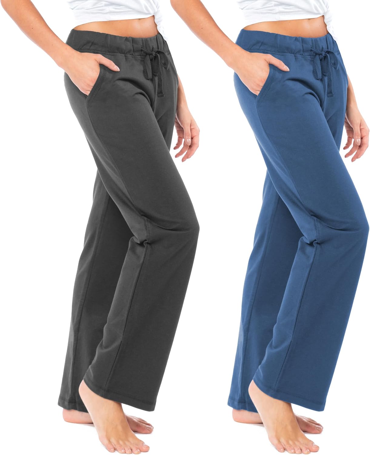 Women's French Terry Cotton Drawstring Pants | All Season Mid Weight Casual & Lounge Bottoms | Multi Packs