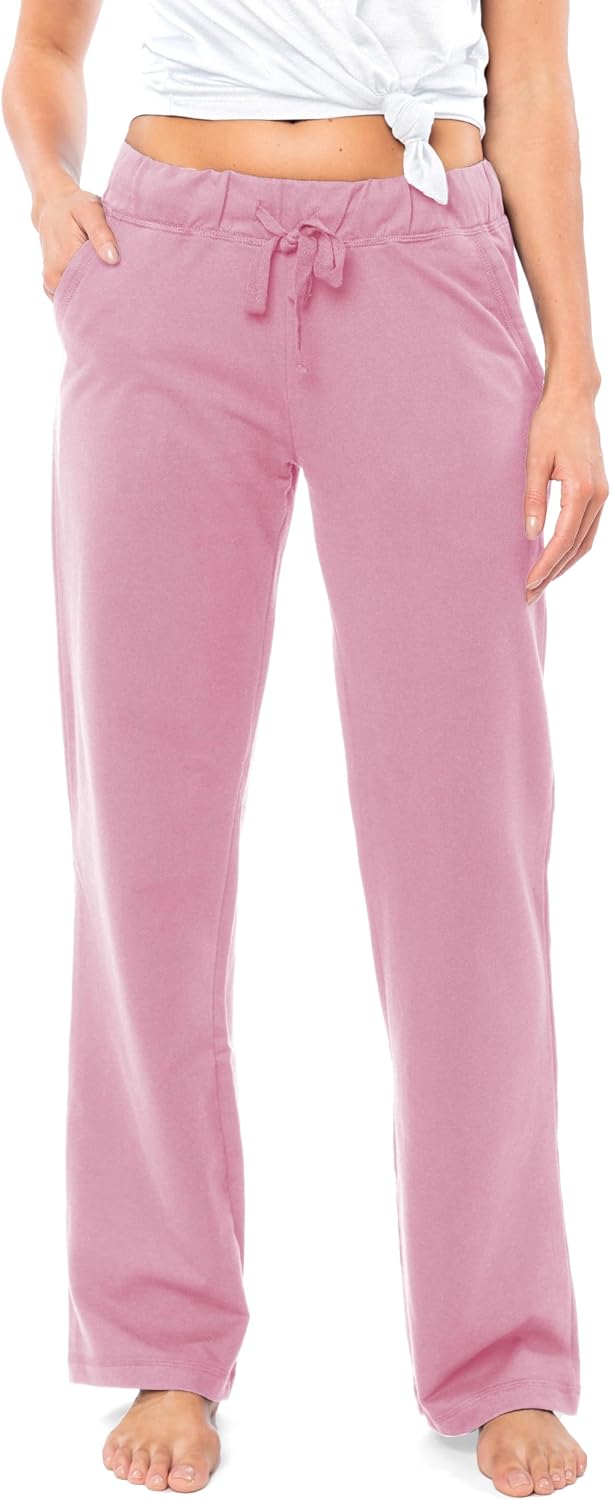 Women's French Terry Cotton Drawstring Pants | All Season Mid Weight Casual & Lounge Bottoms | Multi Packs