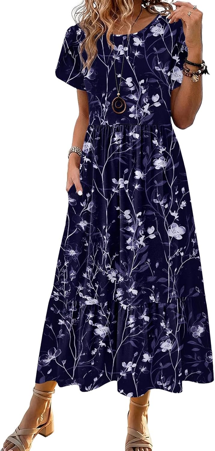 Summer Dresses for Women 2026 Casual Midi Boho T Shirt Dress Ladies Sundress Aline Long Beach Vacation Clothes